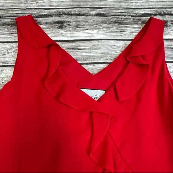 Breakin' Loose Women Faux Wrap Asymmetrical Dress Ruffle 9 10 Bright Red Vintage - Picture 4 of 13
